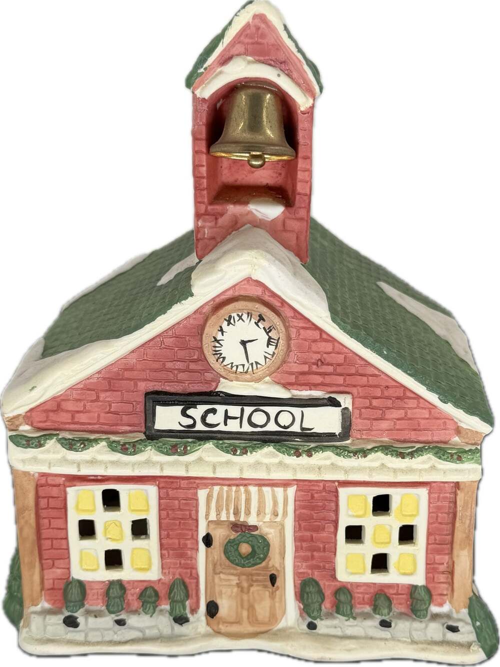 Rex & Lee Hearthside Village School 1993 Lighted Porcelain Christmas Bell Tower
